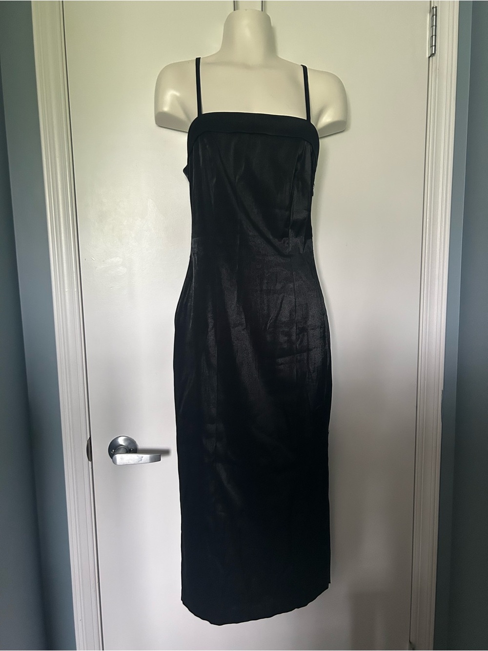 InWear Classic Black Column Style Midi Dress with Spaghetti Crisscross Straps